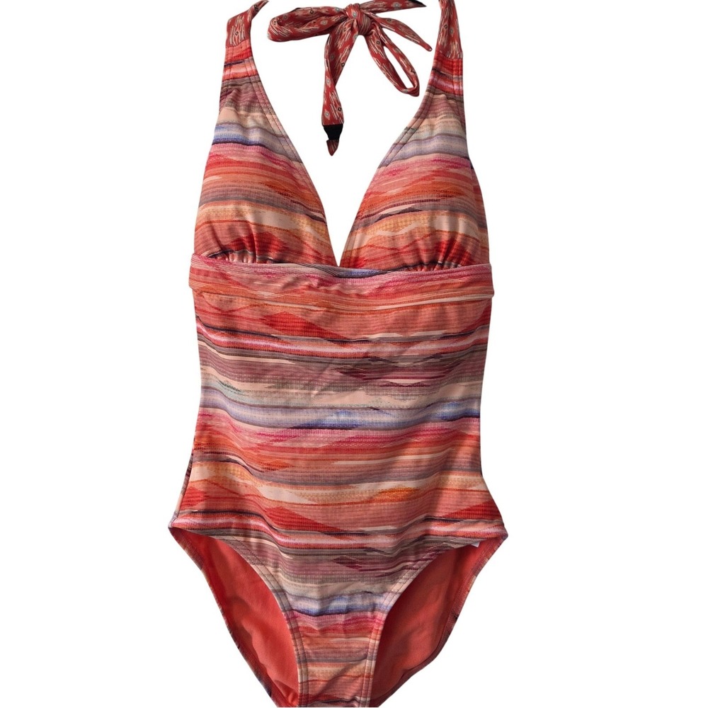 NWT Prana Peach Bonita Lahari Halter One Piece Swimsuit Stripe Resort XS